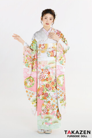 TAKAZENの振袖 /白色/ピンク色/グラマラス/バラ柄/ 最新作モード 白