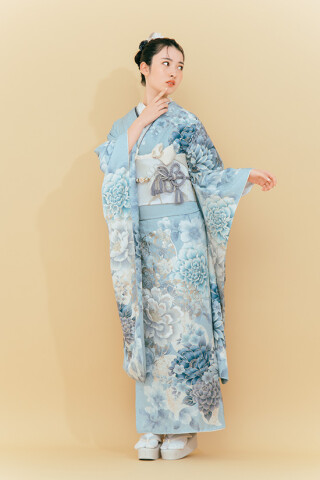 ふりそでMODE ウェディングボックスの振袖 /水色/キュート/花柄/ K129