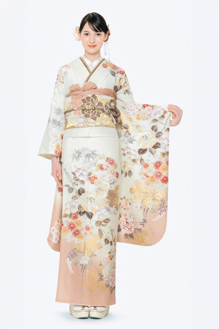 ふりそでMODE ウェディングボックスの振袖 /白色/古典/花柄/ K104 | My振袖