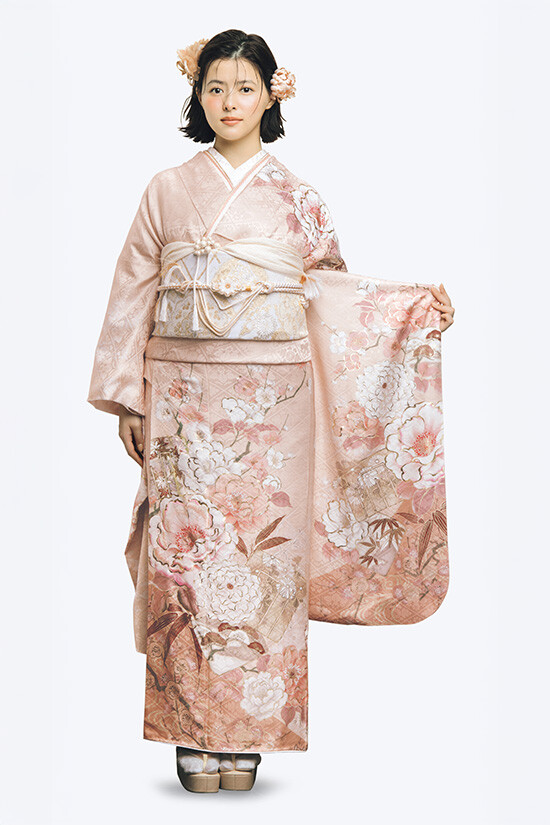 ふりそでMODE ウェディングボックスの振袖 /ベージュ色/古典/花柄