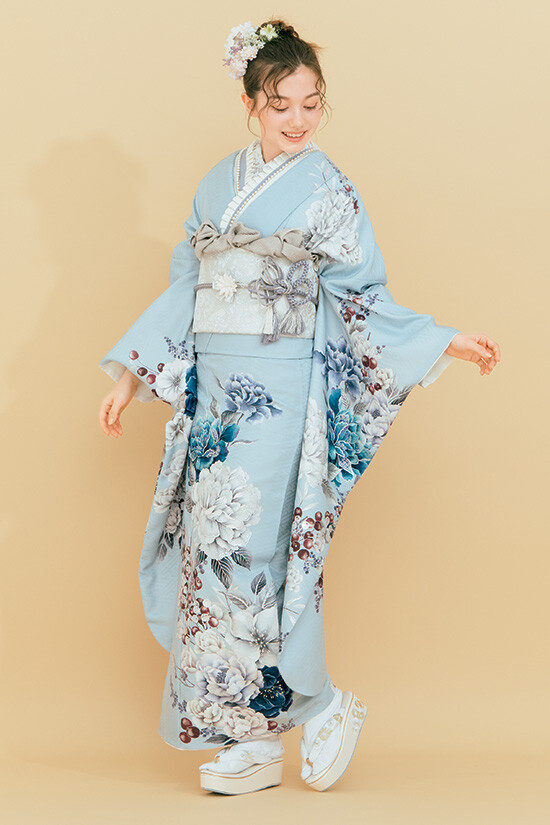 512y16☆袋帯 銀糸 唐草 シンプル 白×水色☆美品 振袖 成人式 結婚式 ふりそでMODE ウェディングボックスの振袖 /水色/古典/花柄/ K120 | My振袖