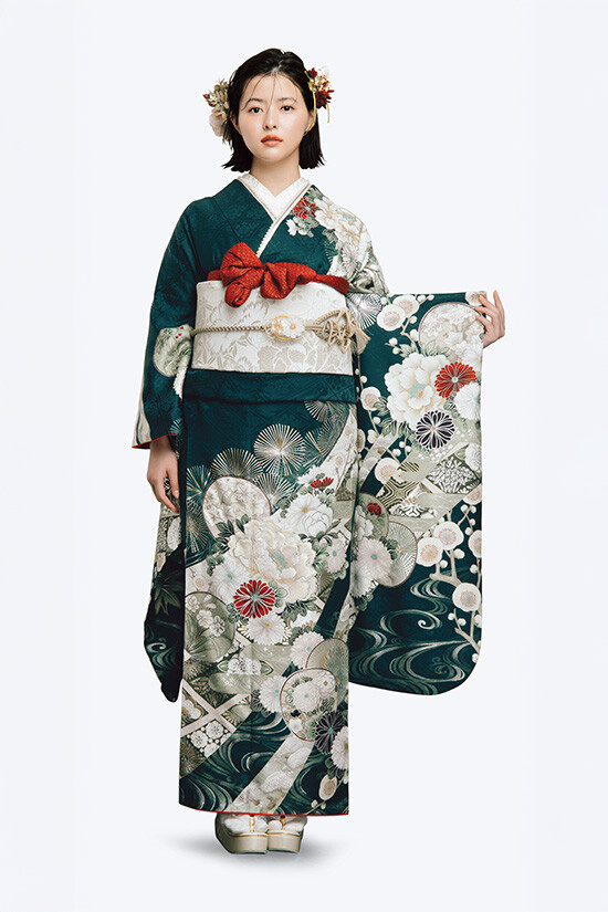 ふりそでMODE ウェディングボックスの振袖 /緑色/古典/花柄