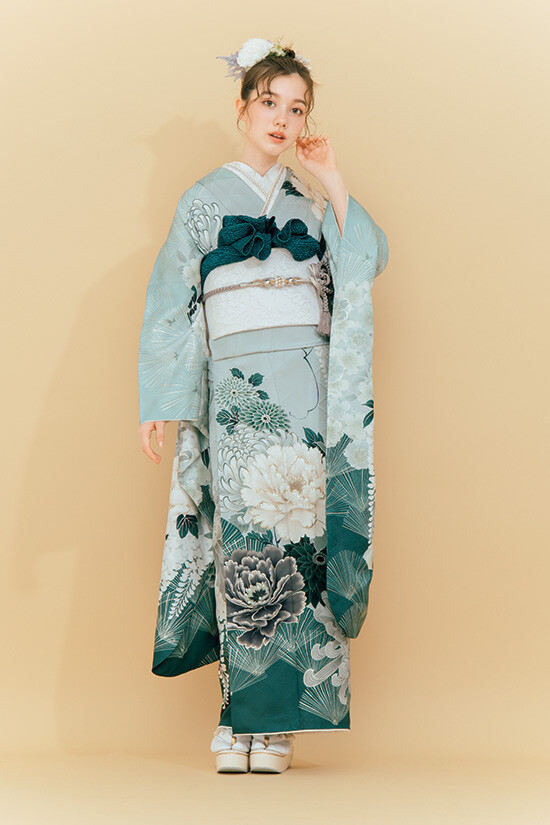 ふりそでMODE ウェディングボックスの振袖 /水色/キュート/花柄/ K114