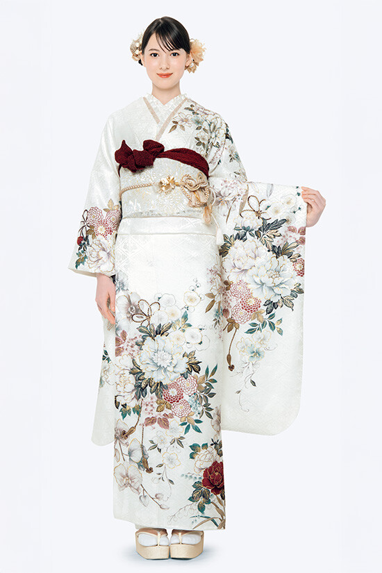 ふりそでMODE ウェディングボックスの振袖 /白色/古典/花柄/ K104 | My振袖