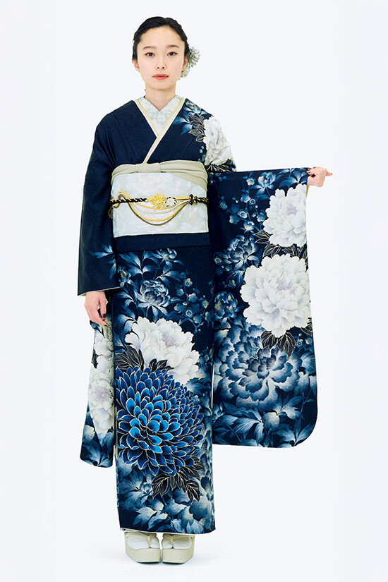 ふりそでMODE ウェディングボックスの振袖 /紺色/エレガント/花柄