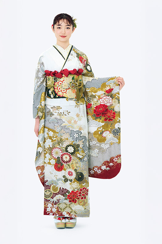 振袖モード　振袖一式 ふりそでMODE ウェディングボックスの振袖 /白色/古典/花柄/ K124 | My振袖