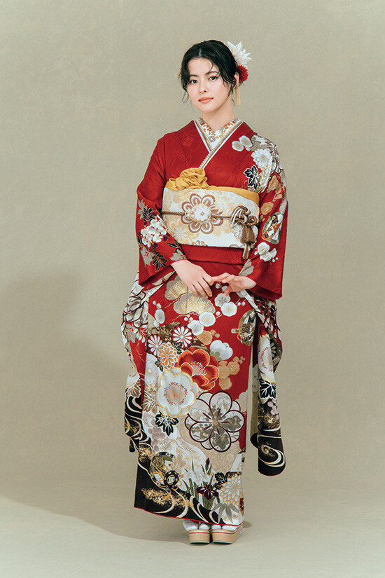 ふりそでMODE ウェディングボックスの振袖 /赤色/古典/花柄/ I901 | My振袖