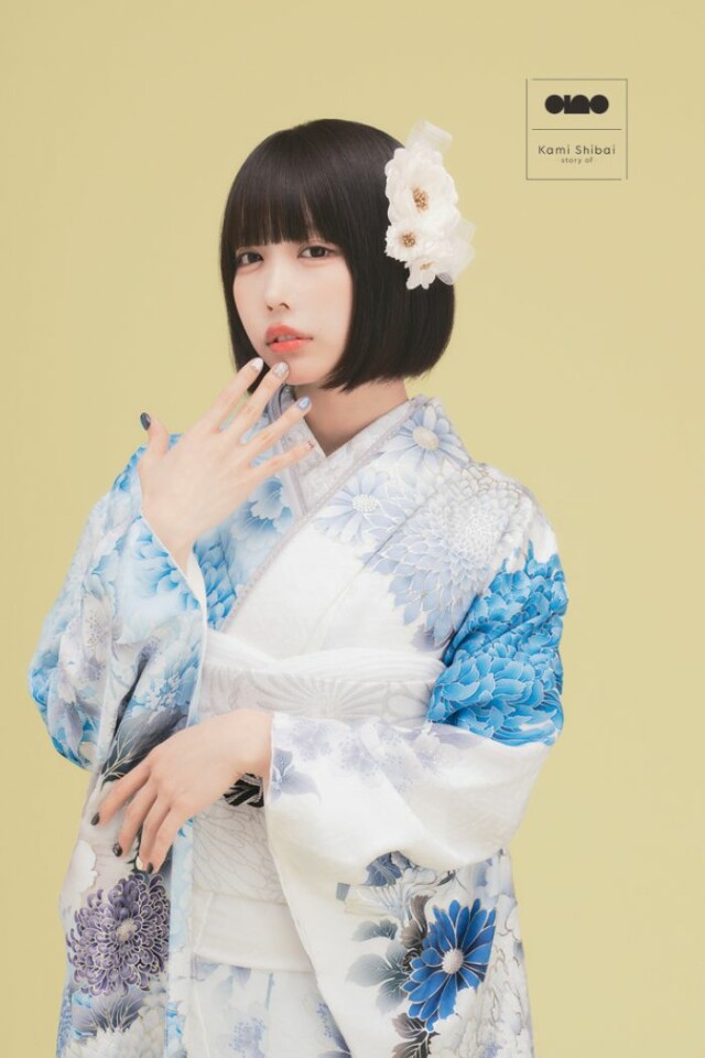 おゝみグループの振袖 /水色/白色/クール/菊柄/ Kami Shibai ANO301