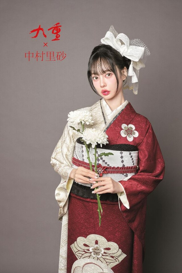 【mi・mimiri】アウトレット 155 中振袖 成人式 着物 美品 おゝみグループの振袖 /赤色/白色/クール/梅柄/ 九重×中村里砂