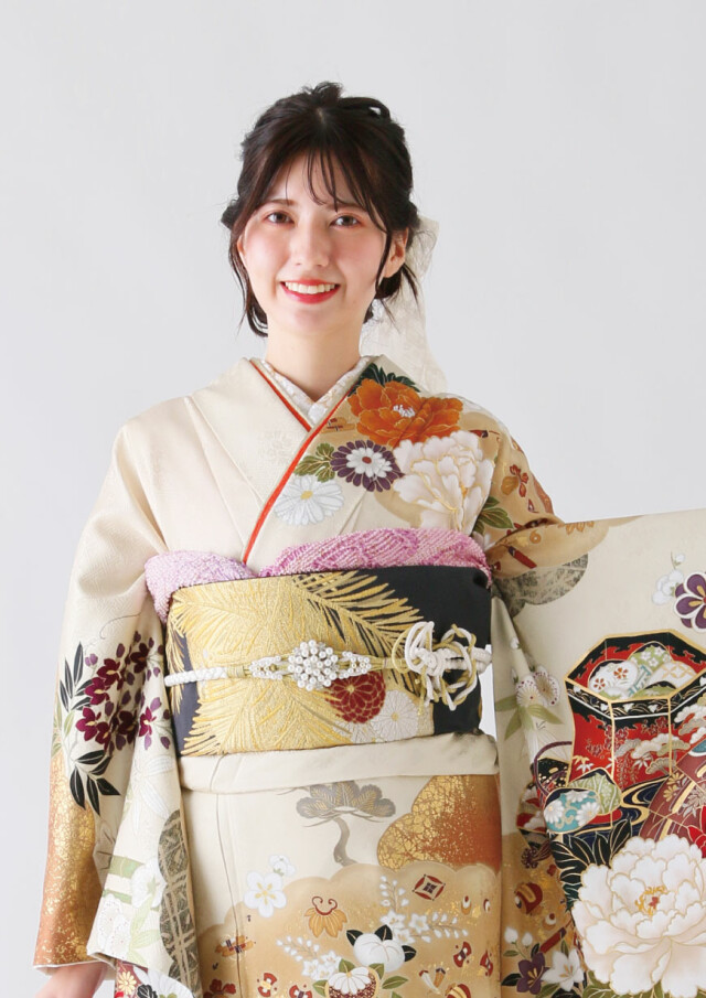 FURISODE ARCの振袖 /ベージュ色/茶色/古典/花柄/ 23-1280【ひいな