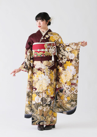 FURISODE ARCの振袖 /茶色/白色/レトロ/椿柄/ 22-1221 | My振袖