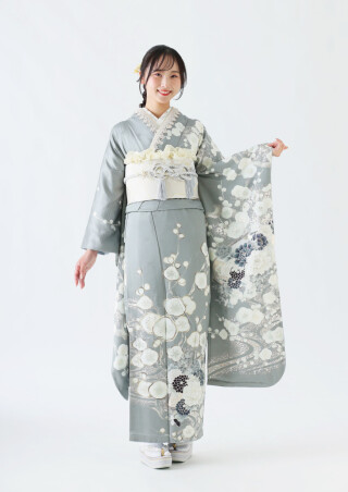 FURISODE ARCの振袖 /グレー色/シルバー色/古典/花柄/ 24-1280