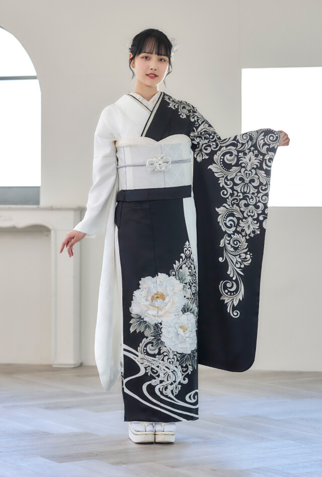 振袖1番館 スタジオB'Mの振袖 /黒色/白色/エレガント/花柄/ LM610 | My振袖