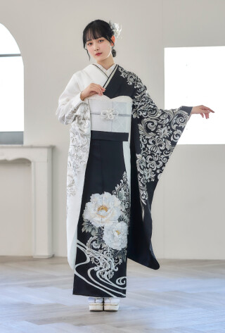 振袖1番館 スタジオB'Mの振袖 /黒色/白色/エレガント/花柄/ LM610 | My振袖
