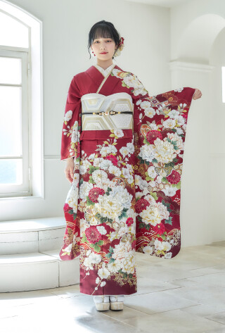 赤い花柄 振袖 着物 成人式 ☆紅色が気品あふれる花丸文柄振袖 | MK振袖スタイル | 振袖購入