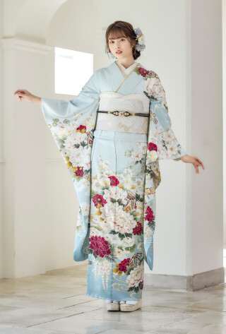 振袖1番館 スタジオB'Mの振袖 /水色/古典/牡丹柄/ LM612 | My振袖