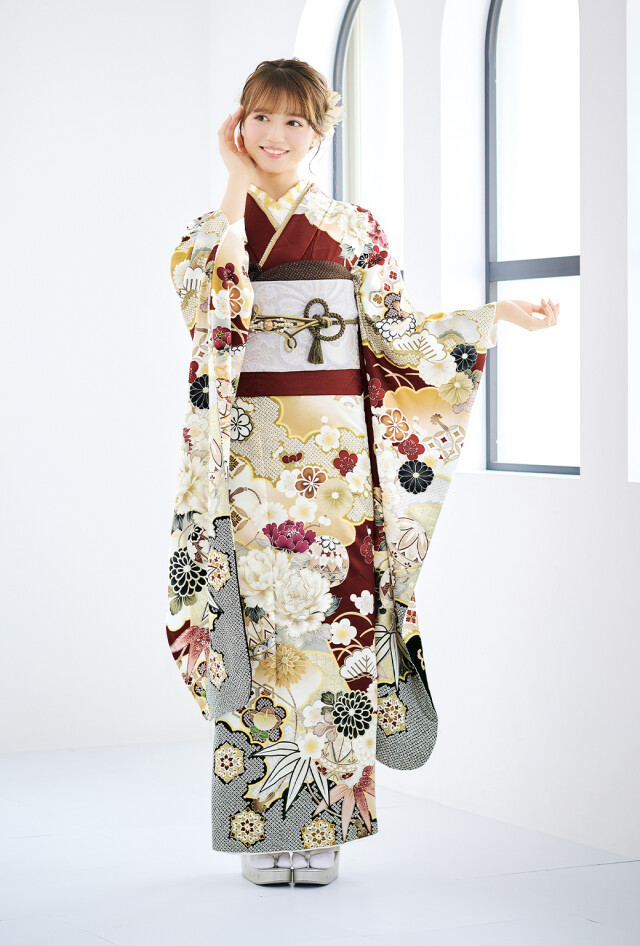 ◎mk-2023　美品　振袖　　　1-22 振袖1番館 スタジオB'Mの振袖 /朱色/古典/菊柄/ JM10 | My振袖