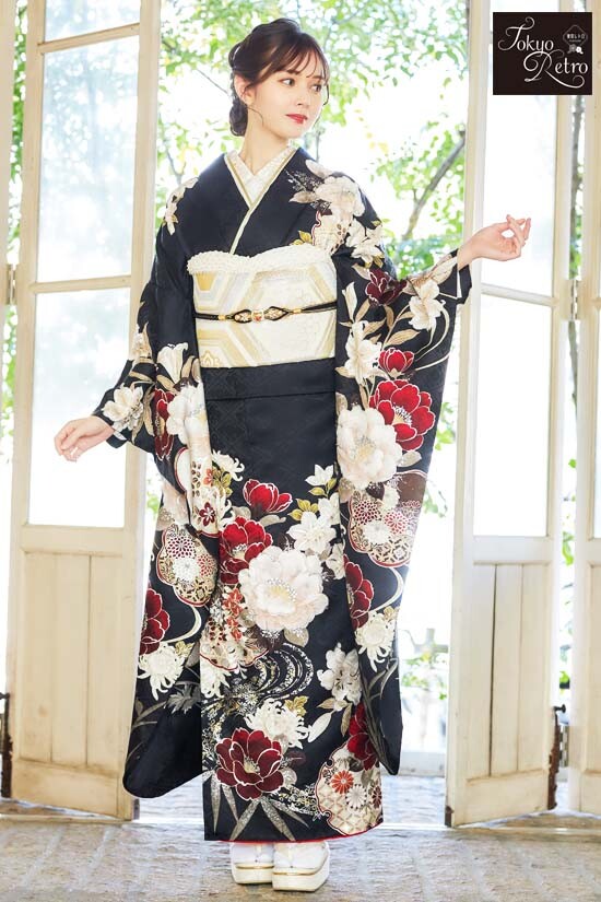 ココロフルの振袖 /黒色/白色/古典/花柄/ Tokyo Retro-610 | My振袖