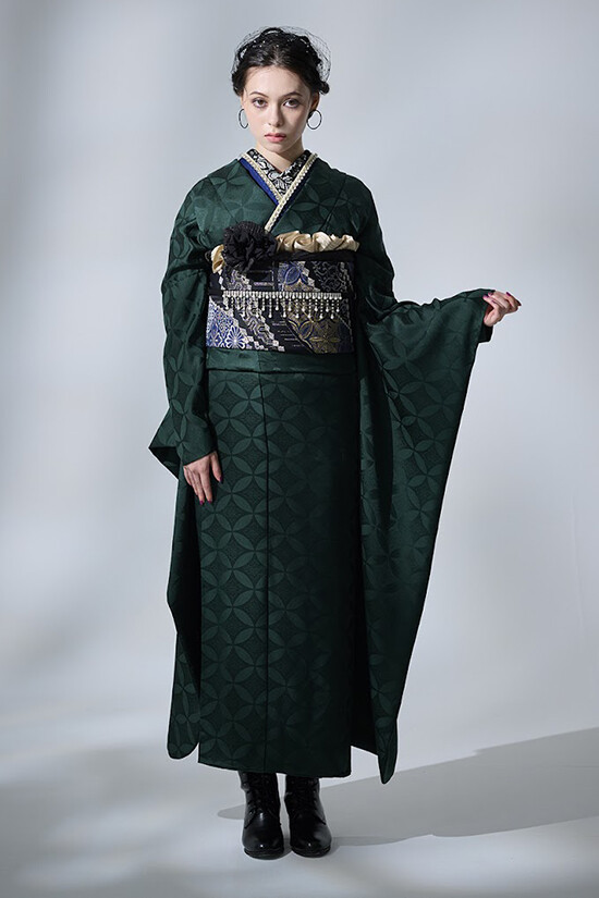 511z9〇きものやまと 色無地振袖 身幅広め 地紋 青〇美品 成人式 結婚式 アイドルbyやまとの振袖 /緑色/クール/無地柄/ idolbyyamato 振袖88025