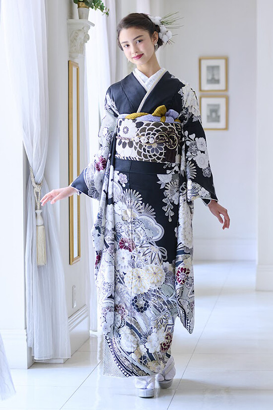 アイドルbyやまとの振袖 /黒色/古典/花柄/ idolbyyamato 振袖88953