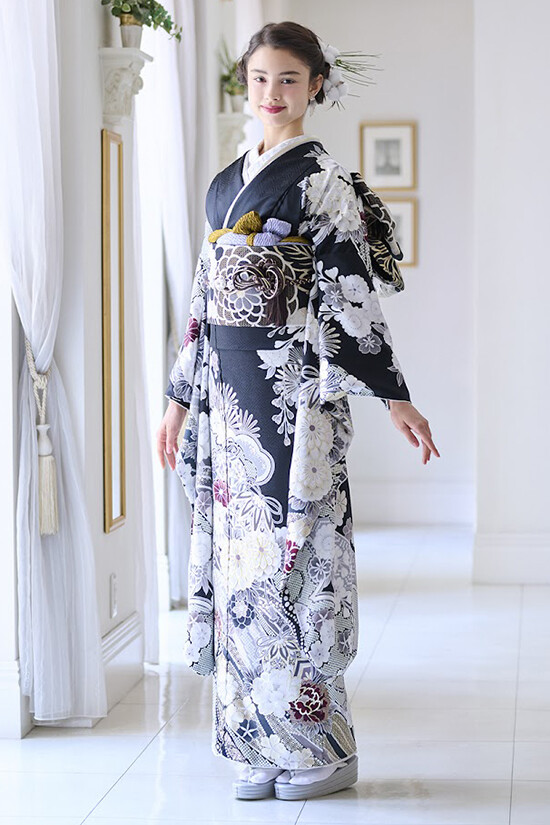 アイドルbyやまとの振袖 /黒色/古典/花柄/ idolbyyamato 振袖88953