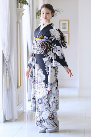 アイドルbyやまとの振袖 /黒色/古典/花柄/ idolbyyamato 振袖88953