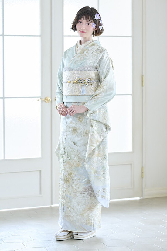 アイドルbyやまとの振袖 /緑色/水色/エレガント/花柄/ idolbyyamato
