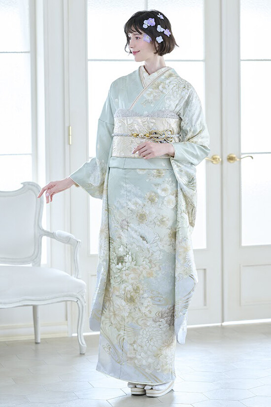 アイドルbyやまとの振袖 /緑色/水色/エレガント/花柄/ idolbyyamato