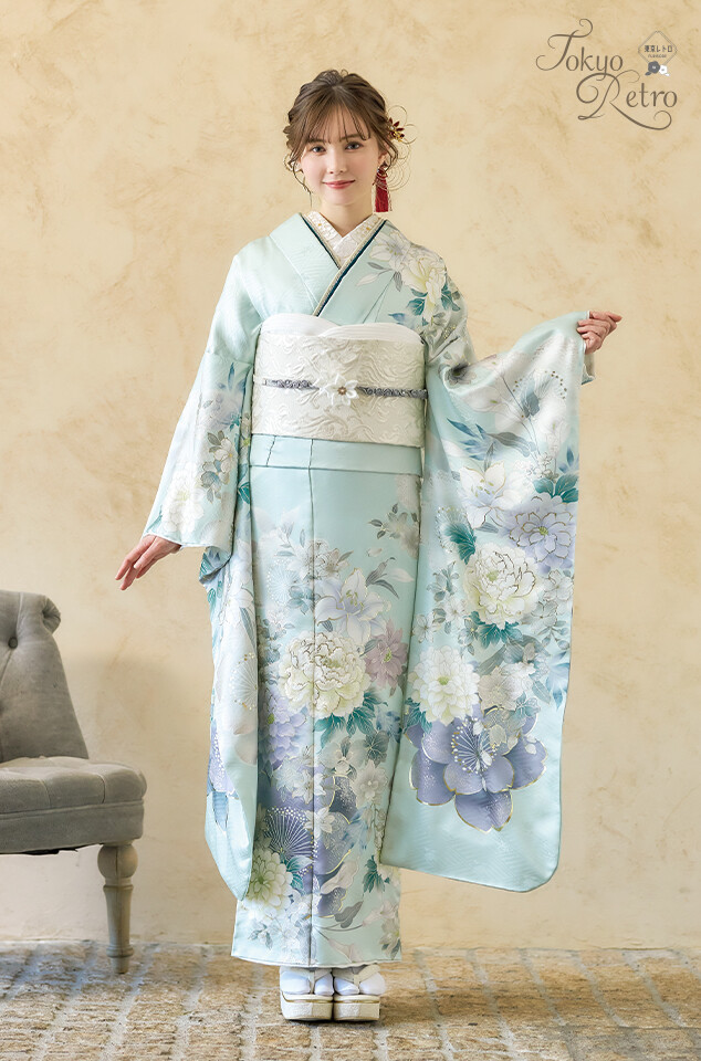 振袖 桜 水色 成人式振袖 ロマンチック 古典 水色に桜 身長164cmまで