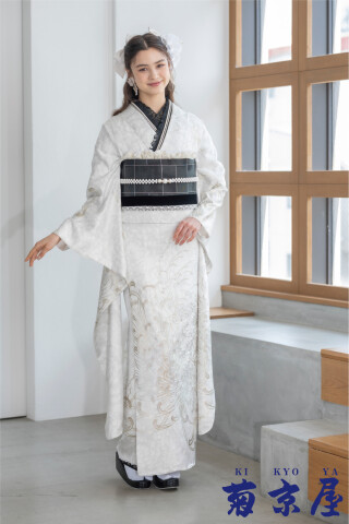 No.87164 白地に刺繡と銀彩スワロ