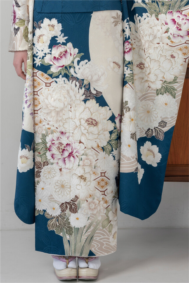 菊京屋の振袖 /青色/白色/古典/花柄/ ターコイズブルーに白花々 | My振袖