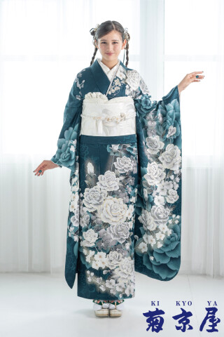 専用】振袖 着物 中古 正絹 薔薇模様 身丈156cm M A1085-8 振袖 着物