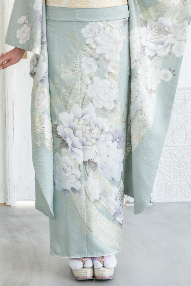 菊京屋の振袖 /その他色/緑色/キュート/牡丹柄/ ミント系に牡丹に