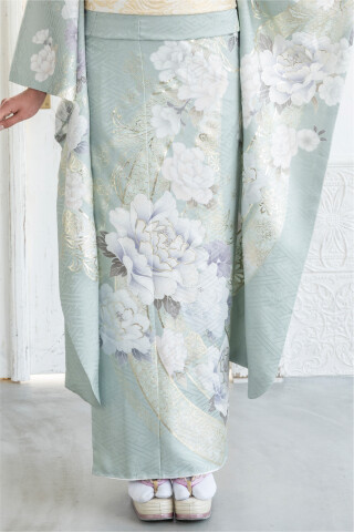 菊京屋の振袖 /その他色/緑色/キュート/牡丹柄/ ミント系に牡丹に