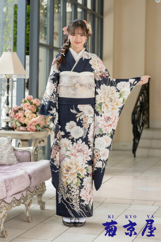 紺地に牡丹と藤の振袖_振袖_87191 | 菊京屋