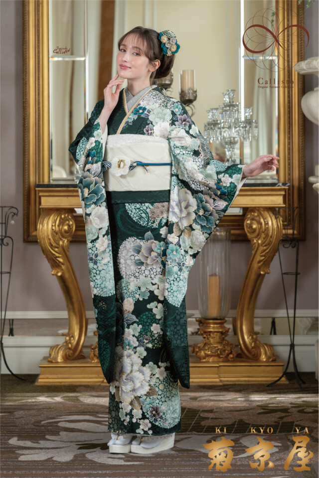 507z28☆振袖 モダン 古典柄 牡丹 梅 シンプル 青緑☆美品 成人式結婚式 507z28☆振袖 モダン 古典柄 牡丹 梅 シンプル 青緑☆美品 成人式