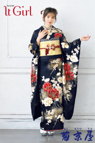 淡花がそよぐ紺色の振袖♡振袖7点フルセット♡成人式に 紺の成人式振袖一覧 | My振袖