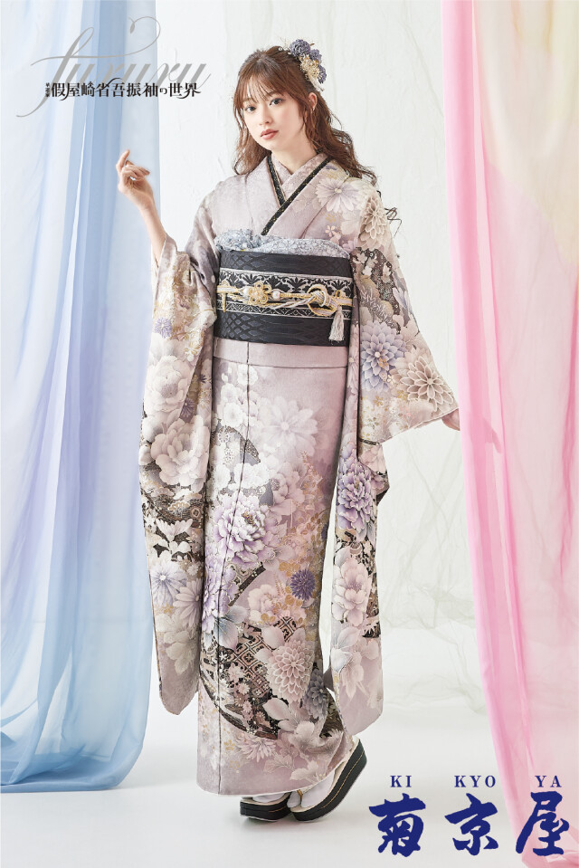 菊京屋の振袖 /ピンク色/エレガント/牡丹柄/ 假屋崎×くすみピンク牡丹