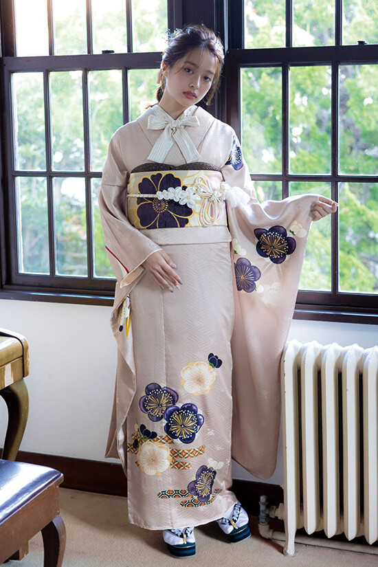 m525＊正絹 刺繍 梅 羽子板 トールサイズ　着物 成人式 振袖単品 Y2839◇美品 正絹 金駒刺繡 トールサイズ 成人式 振袖 着物