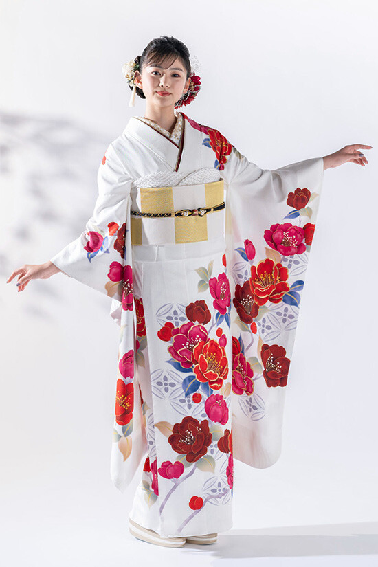 きもの濱田屋の振袖 /白色/レトロ/椿柄/ HM410 | My振袖