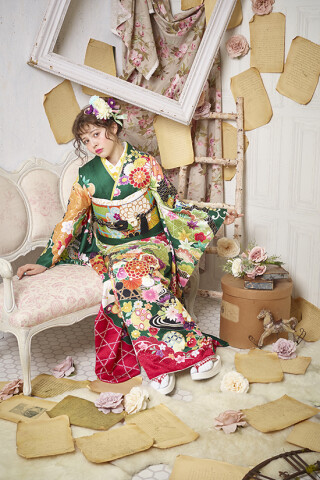 振袖/緑/赤/古典/花/Maminetteの衣装画像3