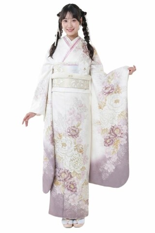 とみひろ ふりそでの振袖 /水色/白色/古典/花柄/ T-201/水色/とみひろ