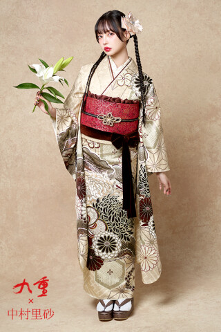 振り袖と帯 袋帯 華やかな花模様 菊 梅 金糸 白練色 振袖 O-5510 【公式通販】