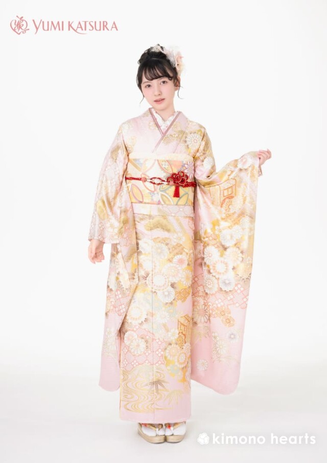キモノハーツ／kimono heartsの振袖 /ピンク色/ゴールド色/古典/菊柄
