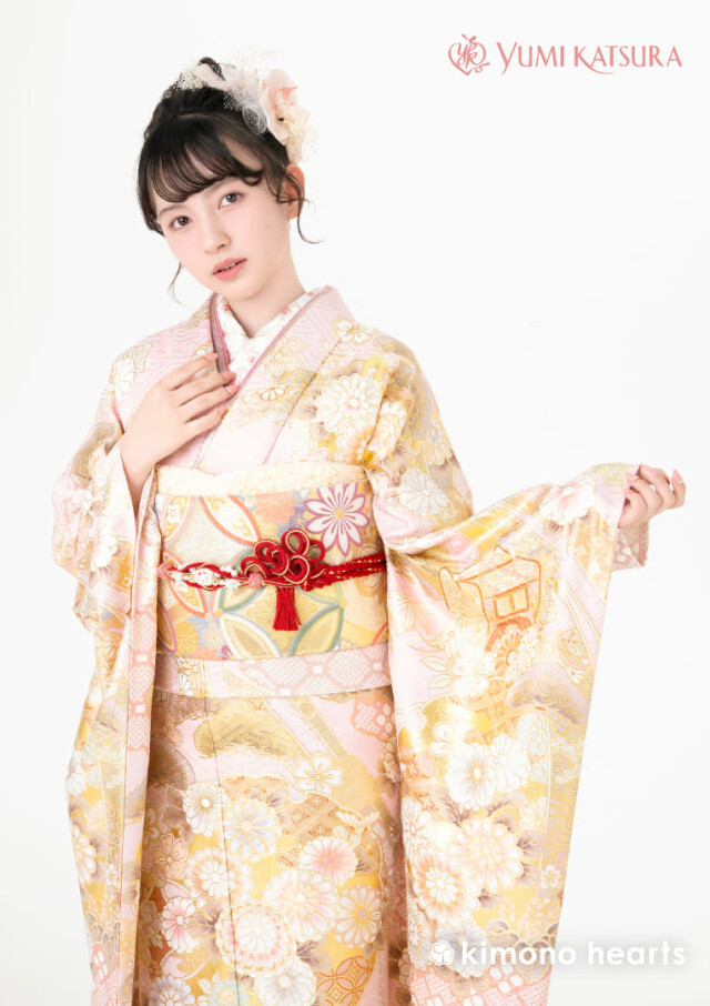 キモノハーツ／kimono heartsの振袖 /ピンク色/ゴールド色/古典/菊柄