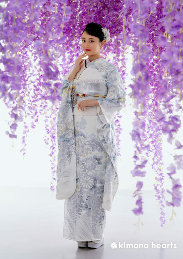 キモノハーツ／kimono heartsの振袖 /白色/水色/古典/花柄/ KH-515