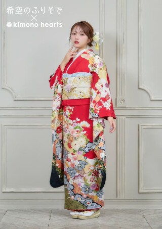 キモノハーツ／kimono heartsの振袖 /赤色/キュート/牡丹柄/ KH-508