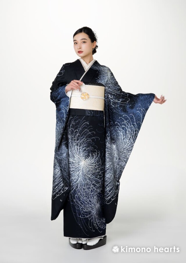 T088美品ハレSQUAREサムエコート和装着物羽織キモノ袖オーバーサイズ黒