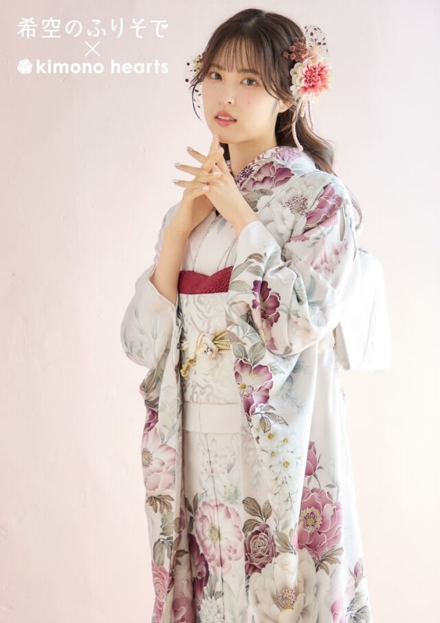 キモノハーツ／kimono heartsの振袖 /ピンク色/白色/キュート/牡丹柄