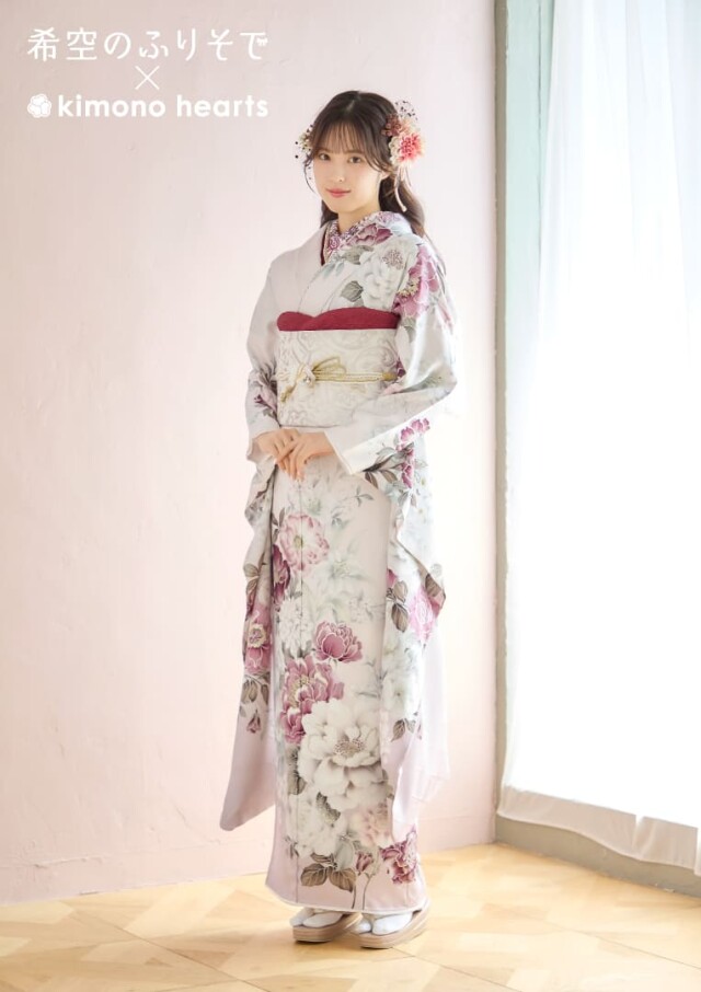 キモノハーツ／kimono heartsの振袖 /ピンク色/白色/キュート/牡丹柄